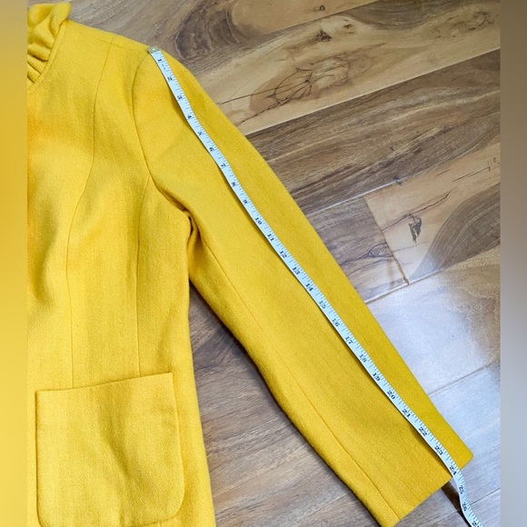 Talbots Yellow Wool Blazer Jacket Ruffle Career Vibrant Preppy Retro Modest 10 - Picture 12 of 12